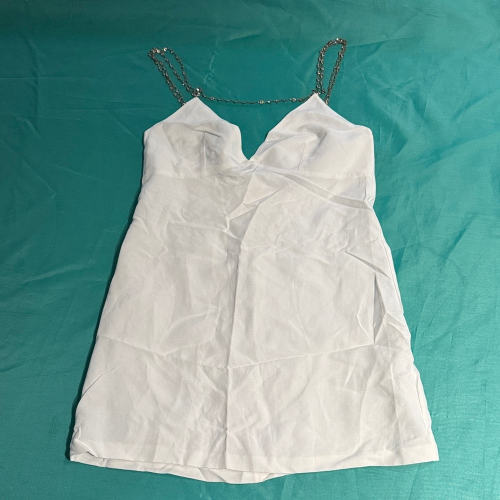 Zara White Mini Dress w/Chain Straps